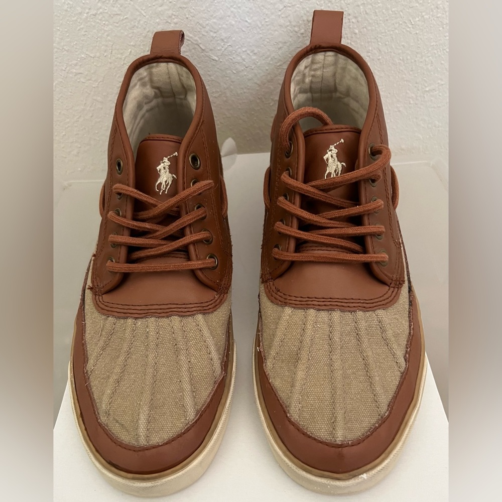 Polo Ralph Lauren Men's Parkstone Low Tan Khaki Sneaker Leather Sz 10 1/2 D
